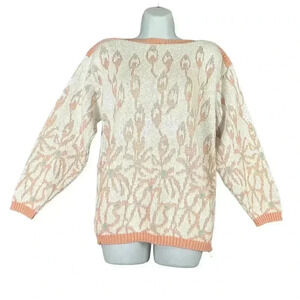 VTG Diane Von Furstenberg White Soft Pink Pullover Knit Sweater SMALL Deadstock